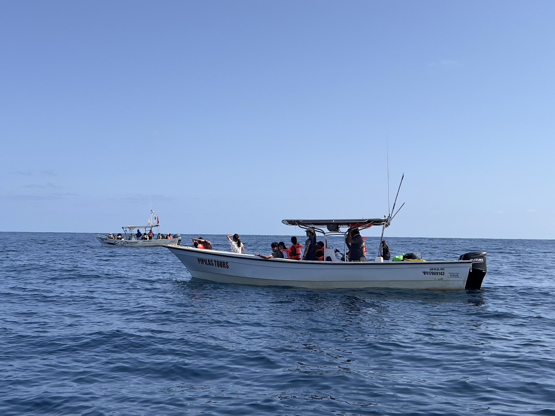 Panga de Pípilas navegando frente a la costa de San Blas.